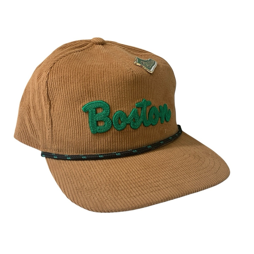 Boston Celtics New Era The Golfer Brown Corduroy Snapback Adjustable Hat OSFM